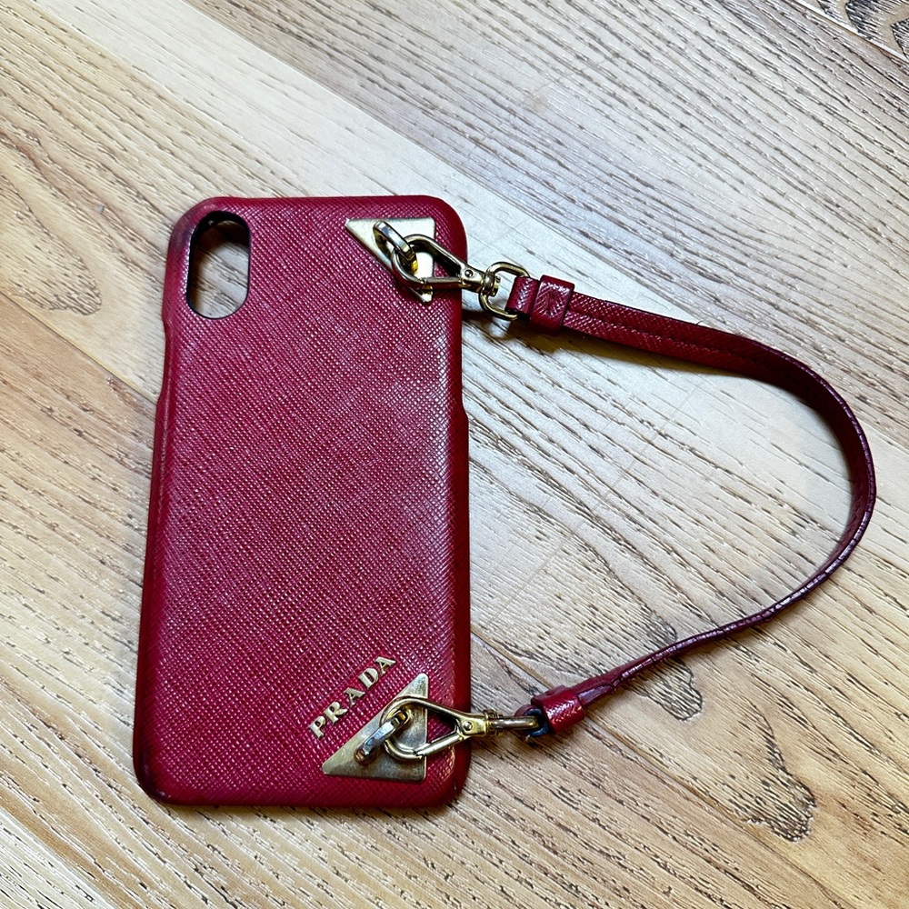 Prada Red Leather iPhone X Case with Strap